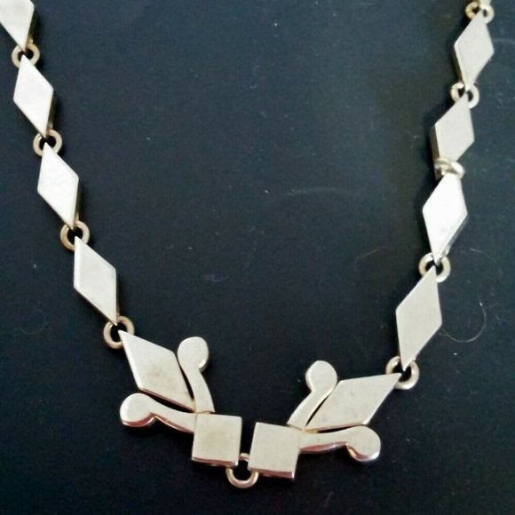 ART DECO CHROME Fleur DE Le Necklace VERY HEAVY High End Vintage - Picture 1 of 3